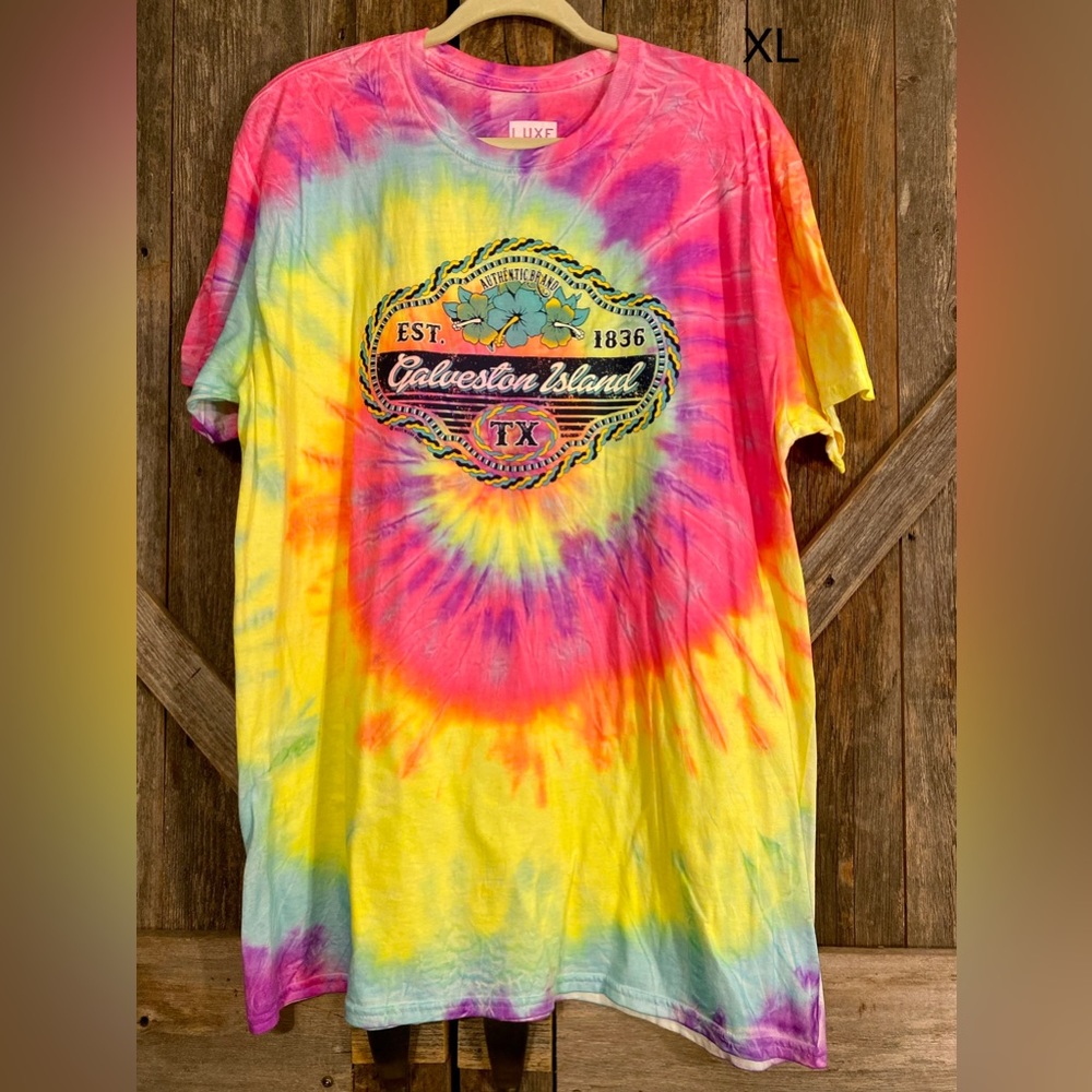 XL Galveston Island tie-dyed neon Texas tee shirt